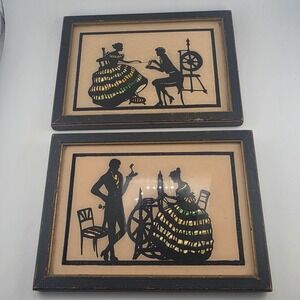 Vintage Silhouette‎ Framed Art Pair Pearl Duncan San Francisco 1940s